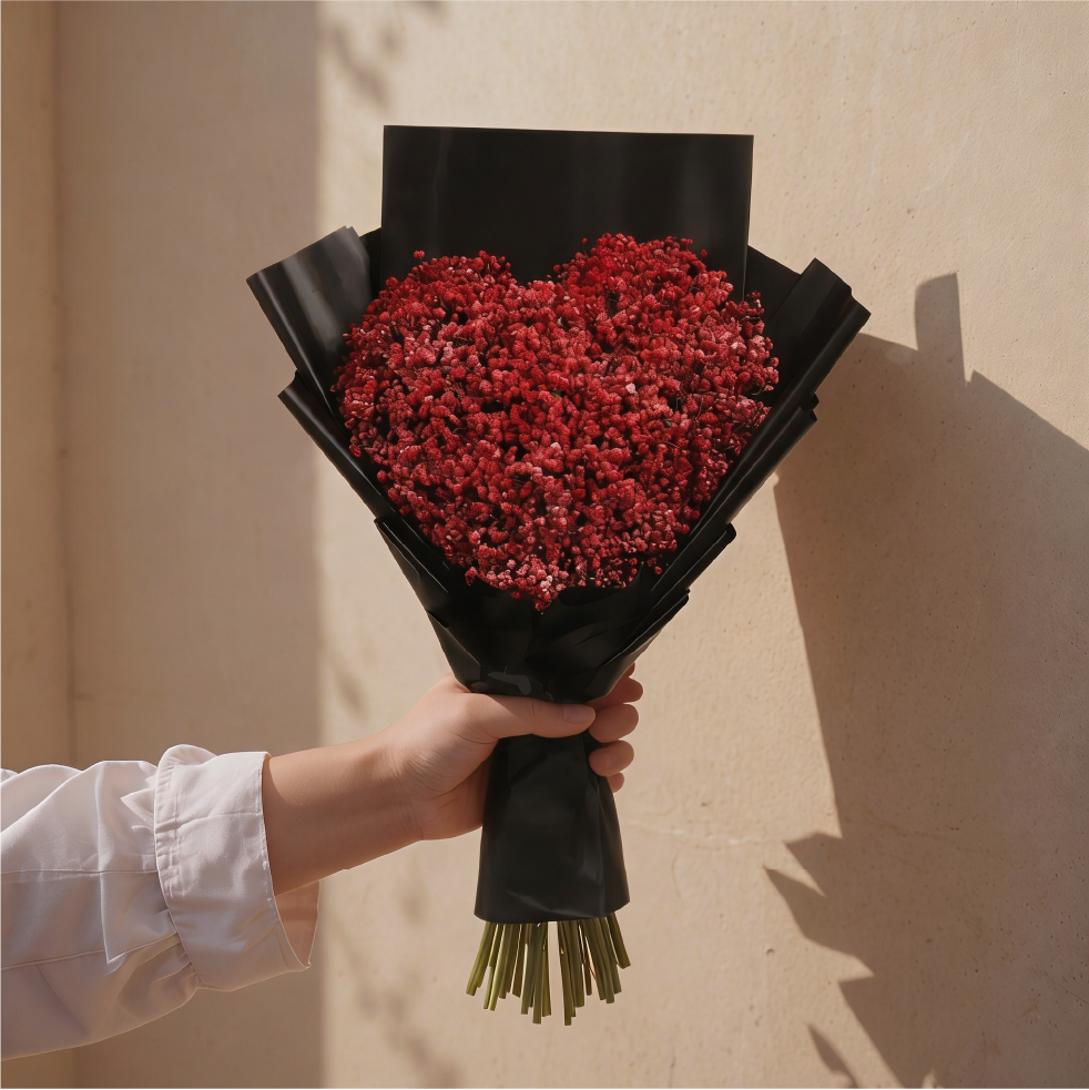 Red Gypsophila bouquet